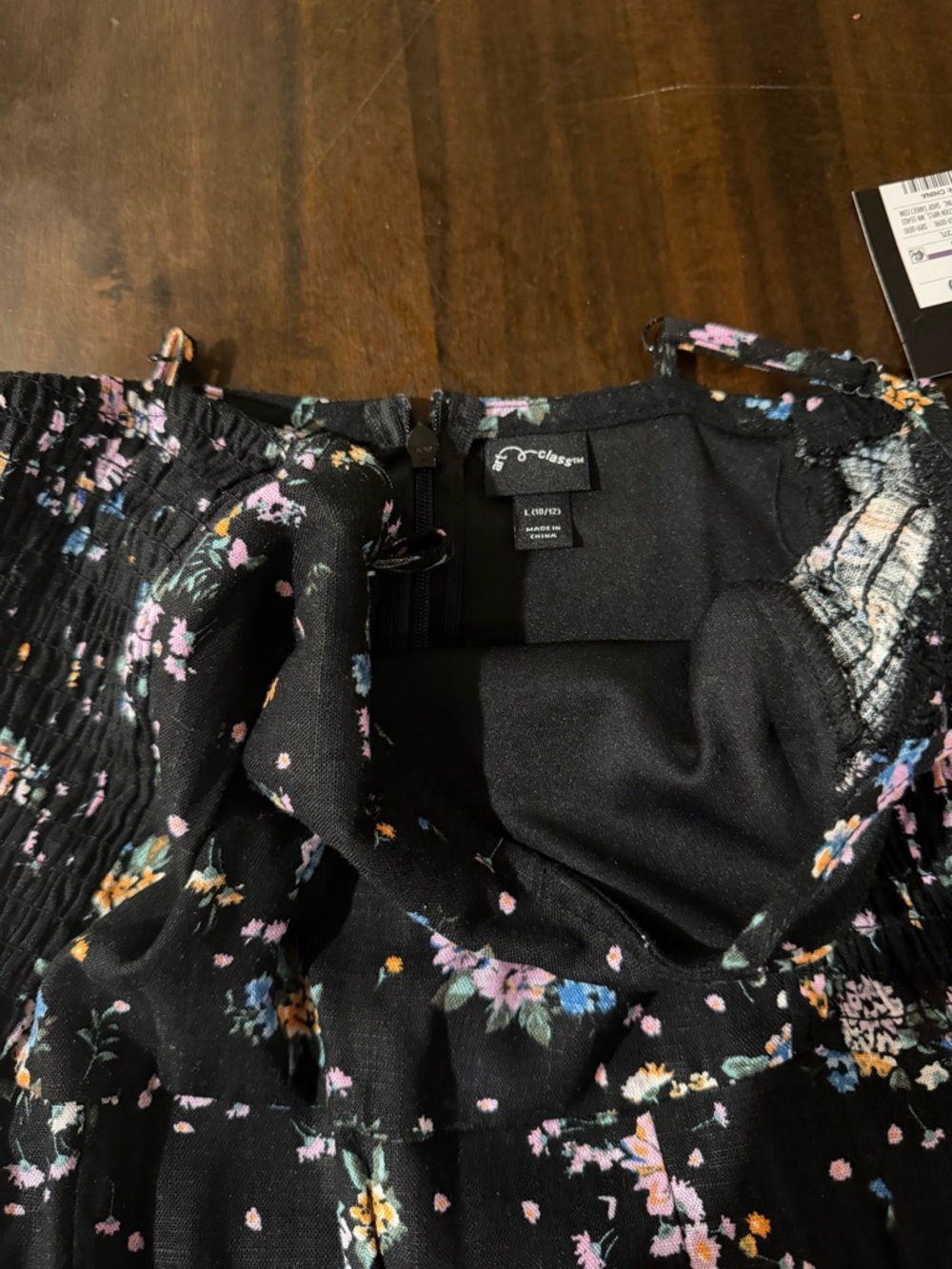 art class Black Floral Sundress with Pink Blue & Yellow Flowers - Picture 3 of 4